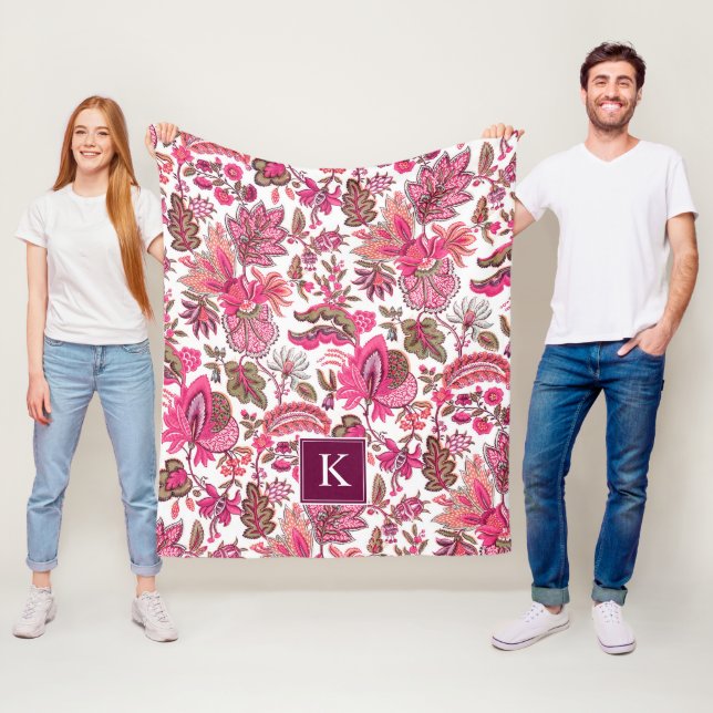 Pink Boho Vintag Floral Monogramm Fleecedecke (Beispiel)