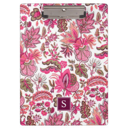 Pink Boho Vintag Floral Monogramm Klemmbrett