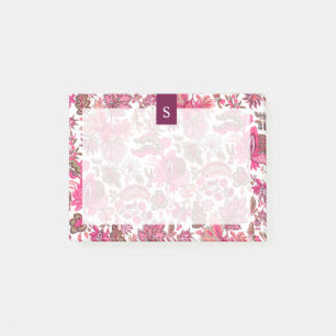 Pink Boho Vintag Floral Monogramm Post-it Klebezettel