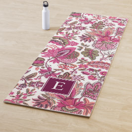 Pink Boho Vintag Floral Monogramm Yogamatte