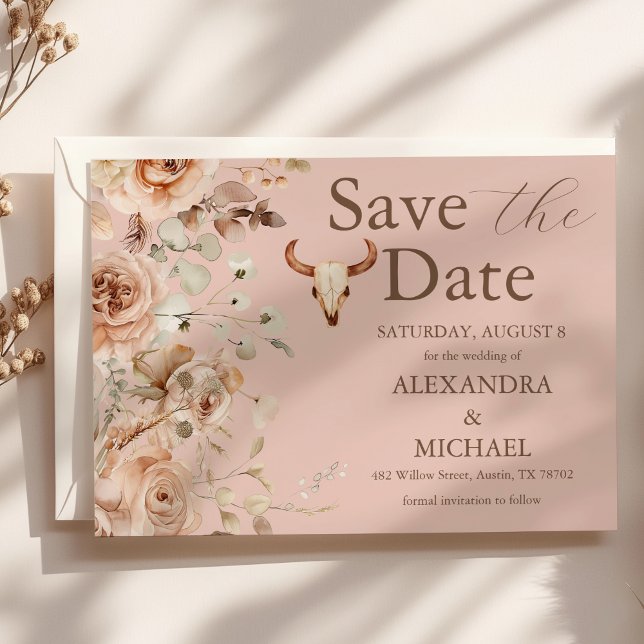 Pink Boho Western Hochzeit speichern das Datum Save The Date (Von Creator hochgeladen)