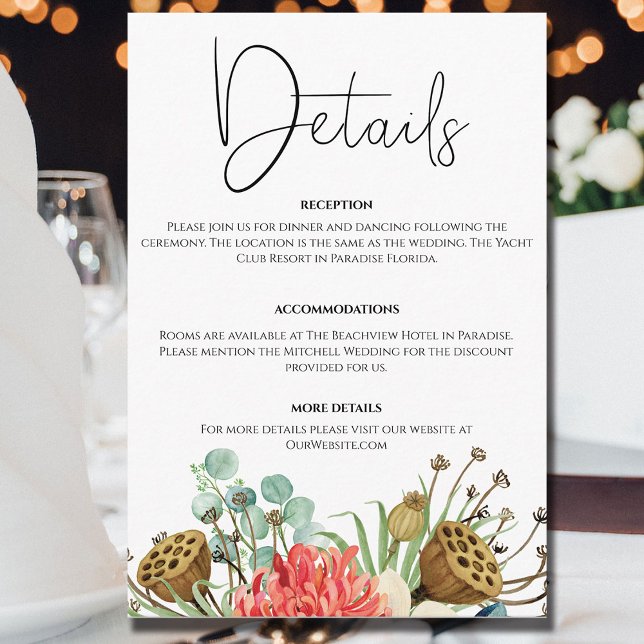 Pink Boho Wildblume Watercolor Bouquet Wedding Begleitkarte (Von Creator hochgeladen)