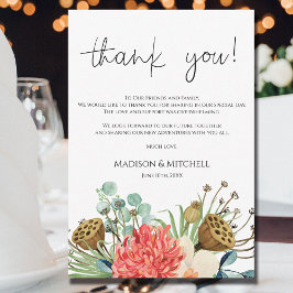 Pink Boho Wildblume Watercolor Bouquet Wedding Dankeskarte