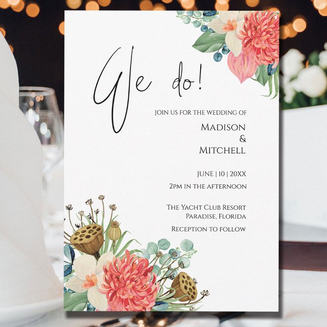 Pink Boho Wildblume Watercolor Bouquet Wedding Einladung (Von Creator hochgeladen)