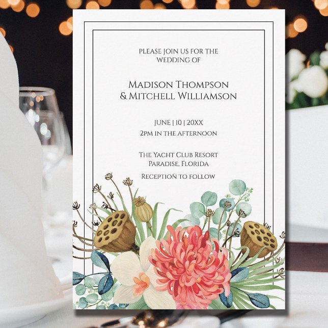 Pink Boho Wildblume Watercolor Bouquet Wedding Einladung (Von Creator hochgeladen)