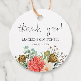 Pink Boho Wildblume Watercolor Bouquet Wedding Geschenkanhänger