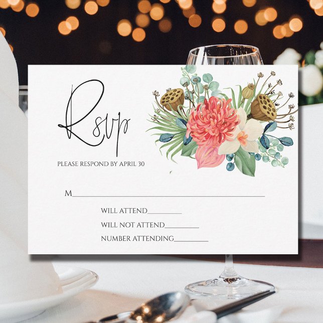 Pink Boho Wildblume Watercolor Bouquet Wedding RSVP Karte (Von Creator hochgeladen)