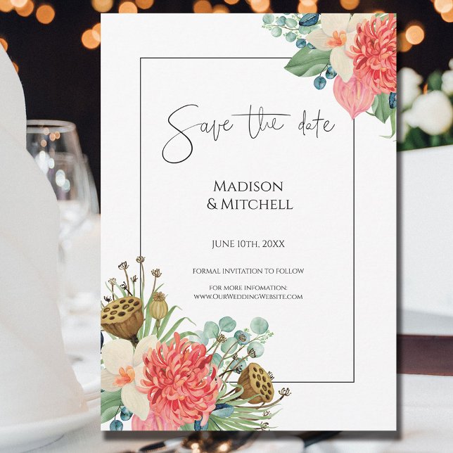 Pink Boho Wildblume Watercolor Bouquet Wedding Save The Date (Von Creator hochgeladen)