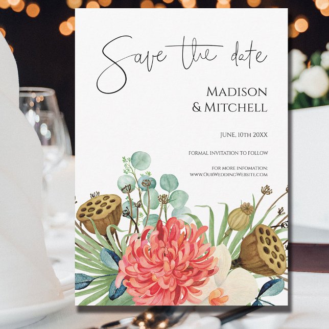 Pink Boho Wildblume Watercolor Bouquet Wedding Save The Date (Von Creator hochgeladen)