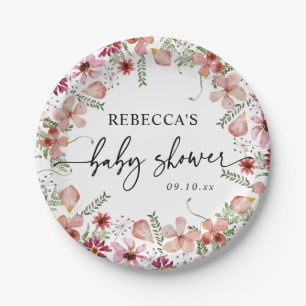 Pink Boho Wildblumen Babydusche Papier Teller