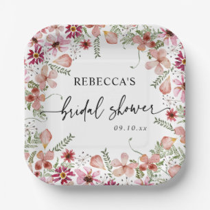 Pink Boho Wildblumen Brautparty Paper Teller