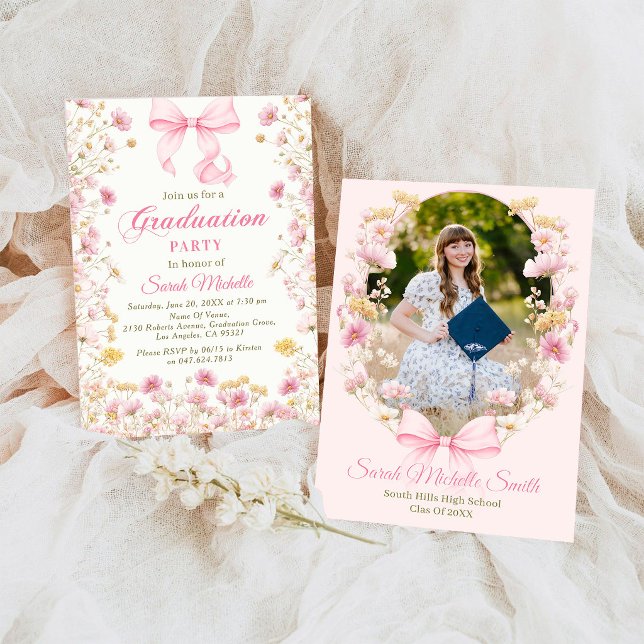 Pink Boho Wildflowers Graduation Party Einladung (Von Creator hochgeladen)