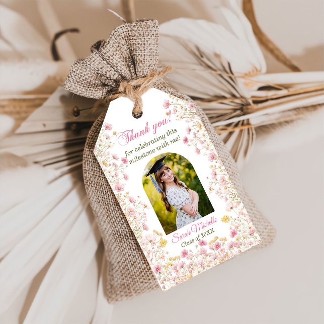 Pink Boho Wildflowers Graduation Party Geschenkanhänger (Von Creator hochgeladen)