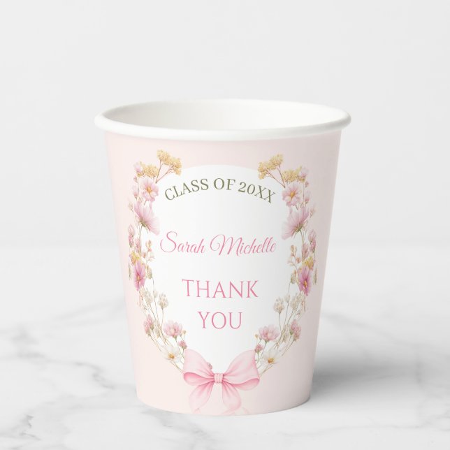 Pink Boho Wildflowers Graduation Party Pappbecher (Vorderseite)
