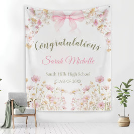 Pink Boho Wildflowers Graduation Party Wandteppich