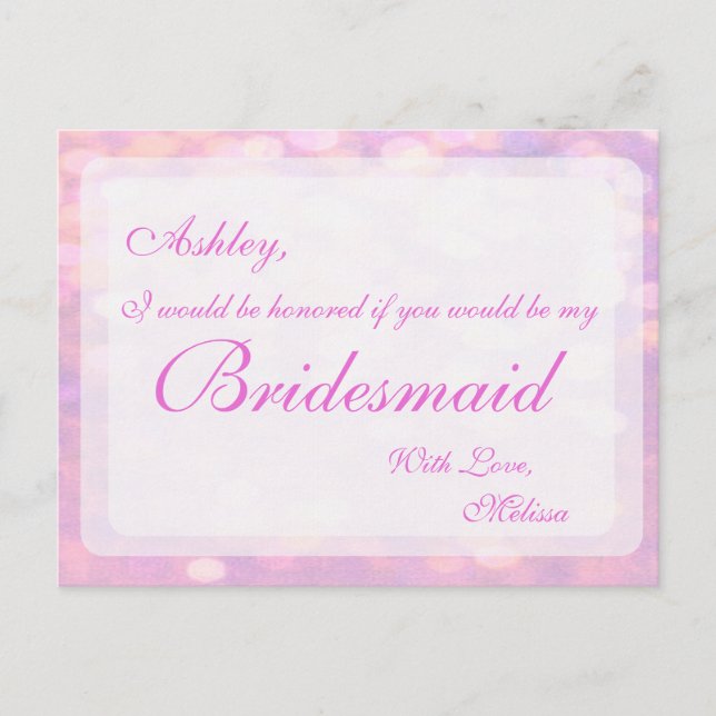 Pink Bokeh | Bridesmaid Postkarte (Vorderseite)