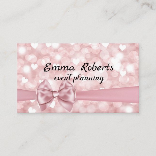 Pink Bokeh Event Planning Visitenkarte (Vorderseite)