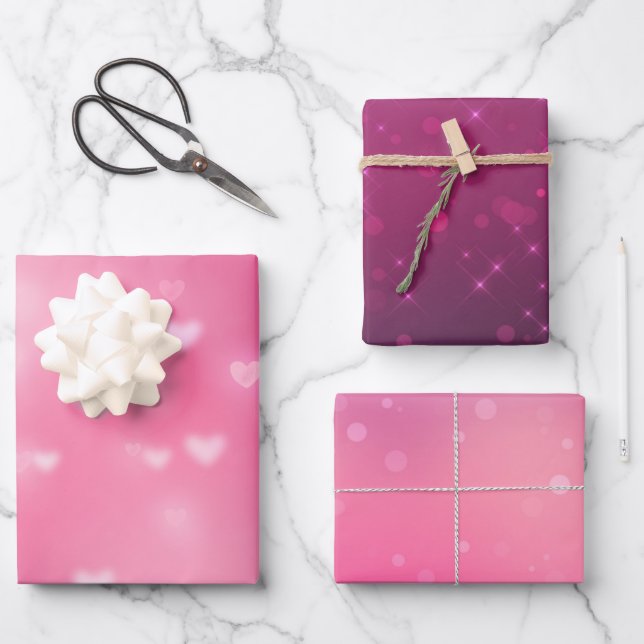 Pink Bokeh Hearts Geburtstag Geschenkpapier Set (Vorderseite)