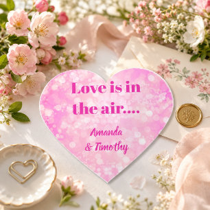 Pink Bokeh Liebe ist im Luftpaar Herz-Aufkleber