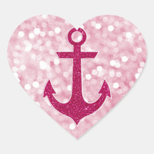 Pink Bokeh Nautical Glitzer Anchor Herz-Aufkleber