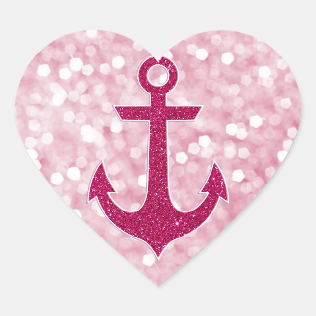 Pink Bokeh Nautical Glitzer Anchor Herz-Aufkleber (Vorderseite)