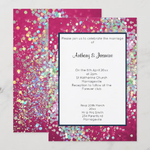 PINK BOKEH NAVY TRIM HOLOGRAPHIC PASTEL WEDING EINLADUNG