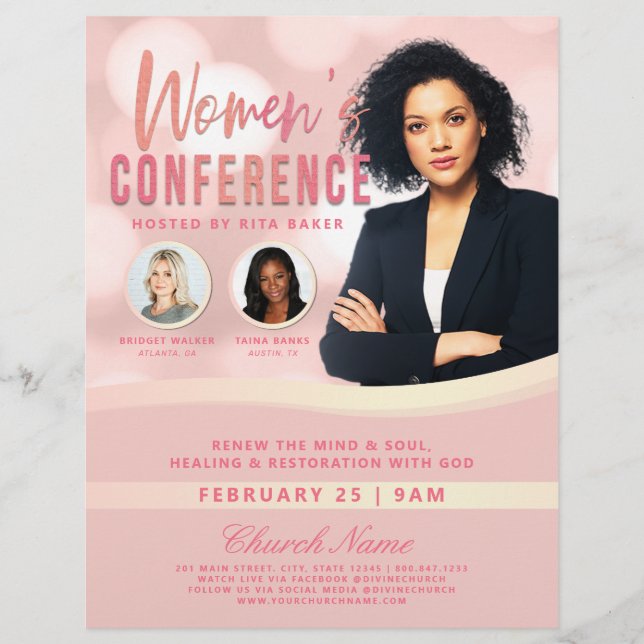 Pink Bokeh Women's Church Conference Service Flyer (Vorne)