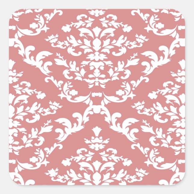 Pink Bold Damask in Emporiomoffa Quadratischer Aufkleber (Vorderseite)