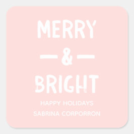 Pink Bold Merry & Bright Geschenkaufkleber Quadratischer Aufkleber