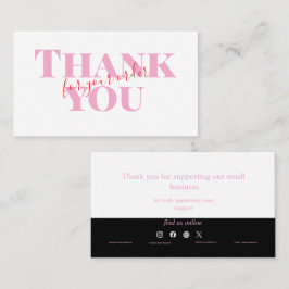Pink Bold Thank You Card Social Media Small Busine Visitenkarte