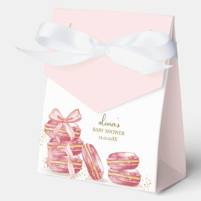 Pink Bonjour Bébé Französisch Macarons Babydusche Geschenkschachtel (Vorderseite)