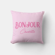 Pink Bonjour Bonne Nuit Throw Kissen