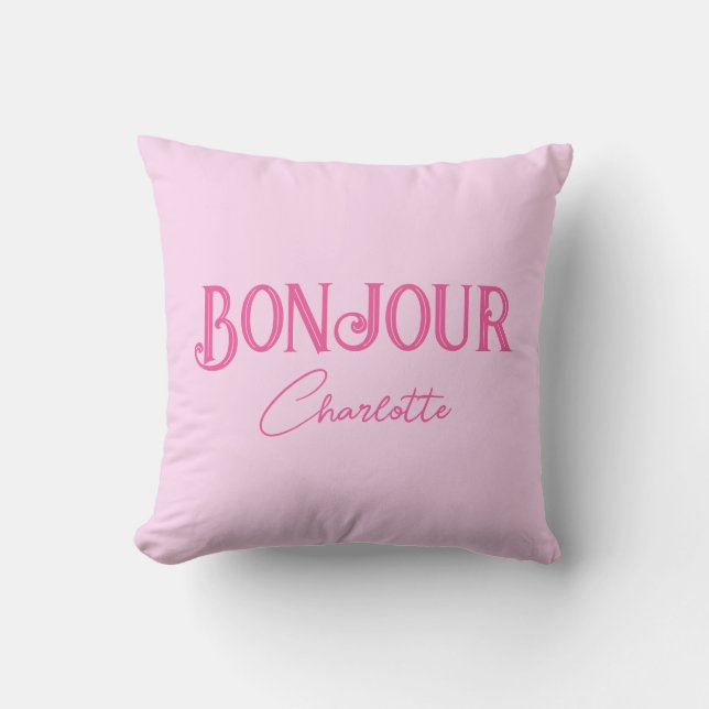 Pink Bonjour Bonne Nuit Throw Kissen (Vorderseite)