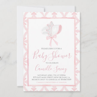 Pink Bonnet Girl Baby Dusche Preppy Süd Einladung
