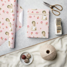 Pink Bonnet Girl Wrapping Paper