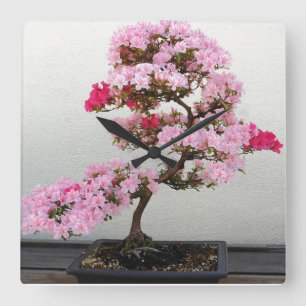 Pink Bonsai Tree Wanduhr
