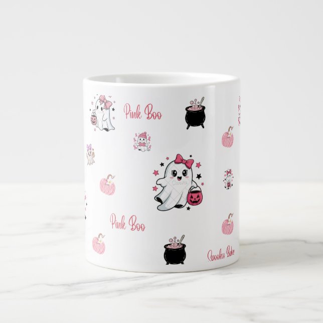 Pink Boo Cute Ghost Halloween Coffee Cup Jumbo-Tasse (Vorderseite)