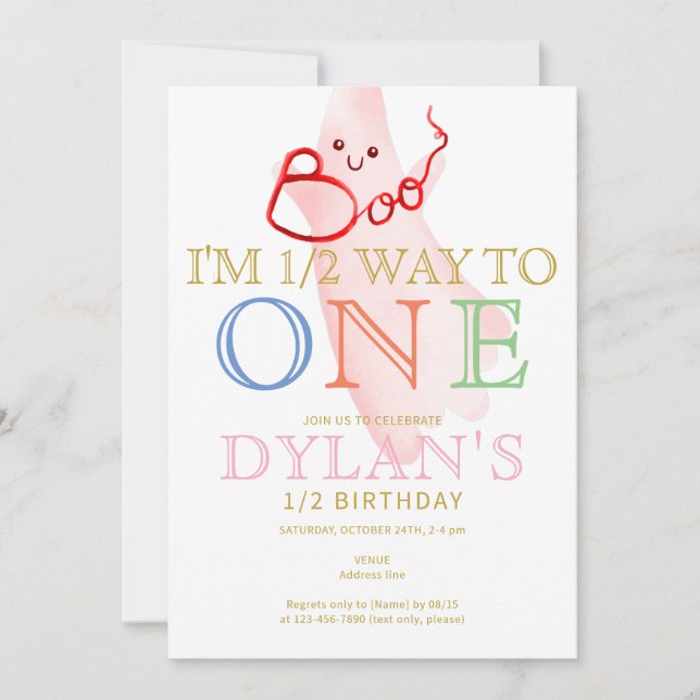 Pink BOO Ich bin auf halbem Weg zu einem 6-monatig Einladung (Vorderseite)