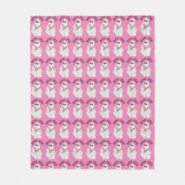 Pink Boo Jee Ghost Halloween Fleece Blanket (Vorderseite)