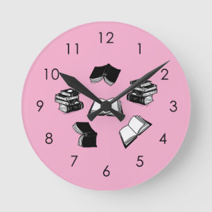 Pink Bookish Bibliophile bibliothekarische Buchmus Runde Wanduhr