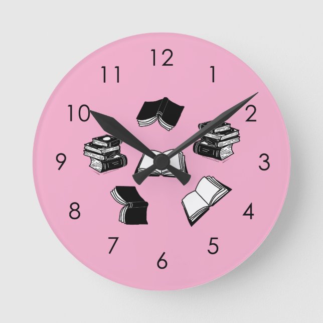 Pink Bookish Bibliophile bibliothekarische Buchmus Runde Wanduhr (Vorderseite)
