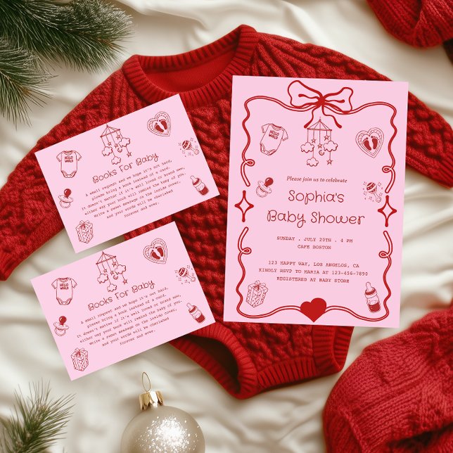 Pink “Books for Baby” Baby Shower Begleitkarte (Von Creator hochgeladen)