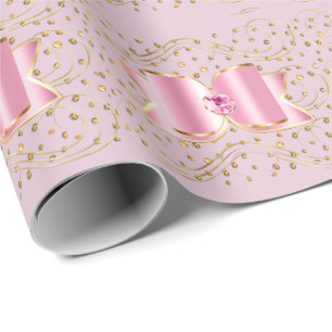 Pink Books on Gold Stones Wrapping Paper Geschenkpapier