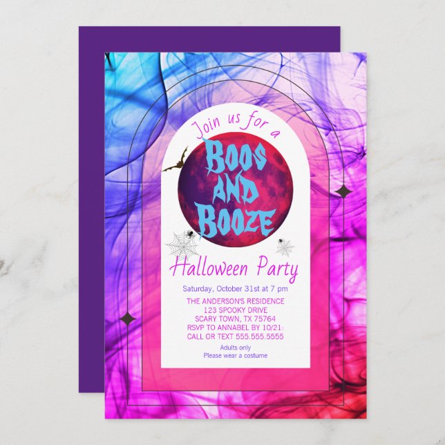 Pink Boos und Booze Spooky Adult Halloween-Party Einladung (Vorne/Hinten)