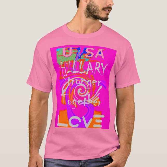 Pink Borded Hillary Inspiration Art Print T-Shirt (Vorderseite)