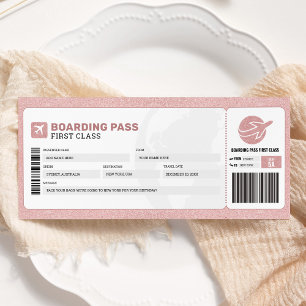 Pink Bordkarte Reise Flug Geschenk Ticket Einladung