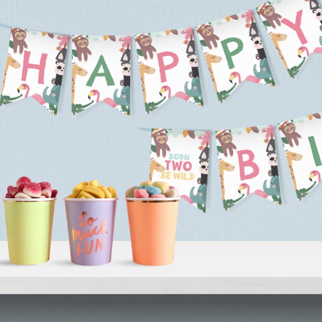 Pink Born Two Be Wild Geburtstag Wimpelkette (Von Creator hochgeladen)