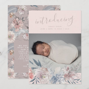 Pink Botanical Boho Pampas Florals Baby Girl Ankündigung