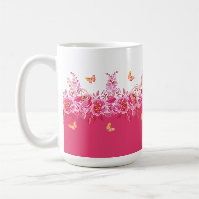 Pink Botanical Butterflies Mug Kaffeetasse (Links)