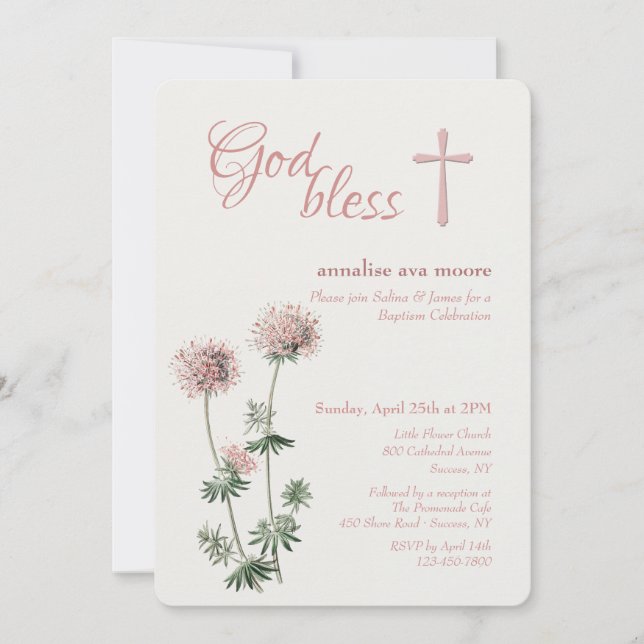 Pink Botanical Einladung (Vorderseite)